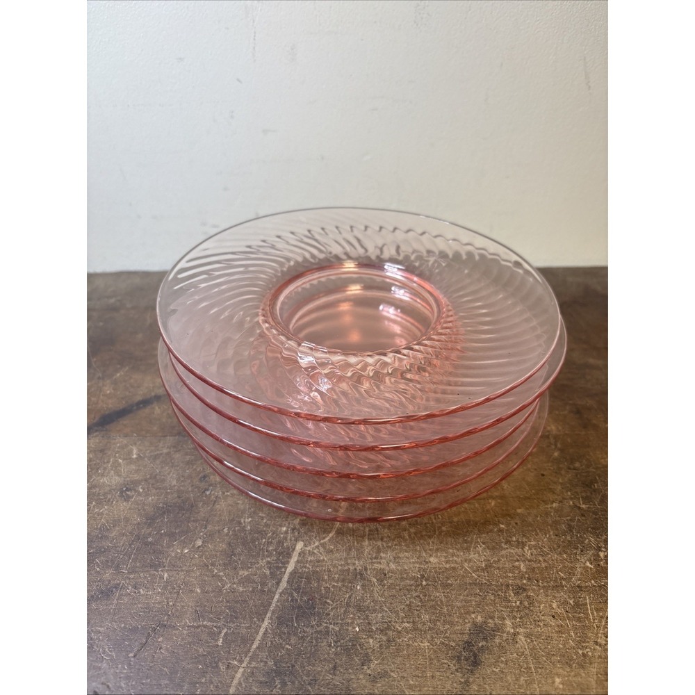 Set Of 5 Pink Swirl 8" Glass Salad Plates